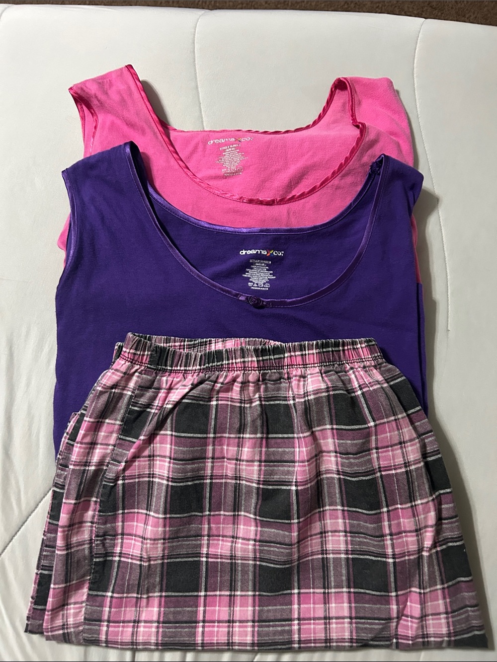 Girls Pink & Purple Pajama Tank Set with Pink Plaid Skirt